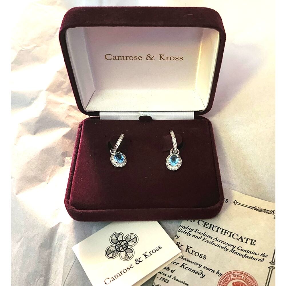 Camrose & Kross JBK Jackie Kennedy Blue Stone  Dangle Drop Earrings with COA NIB